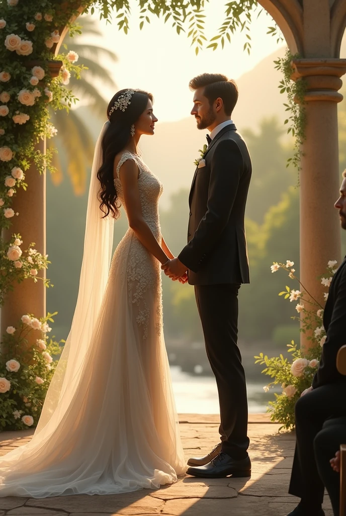 A very tall woman marries someone