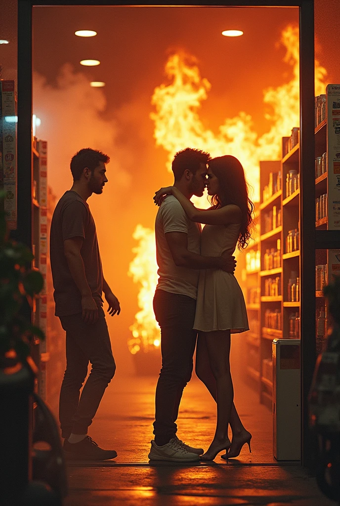 Food supplement store on fire Couple making out Drug user at the door