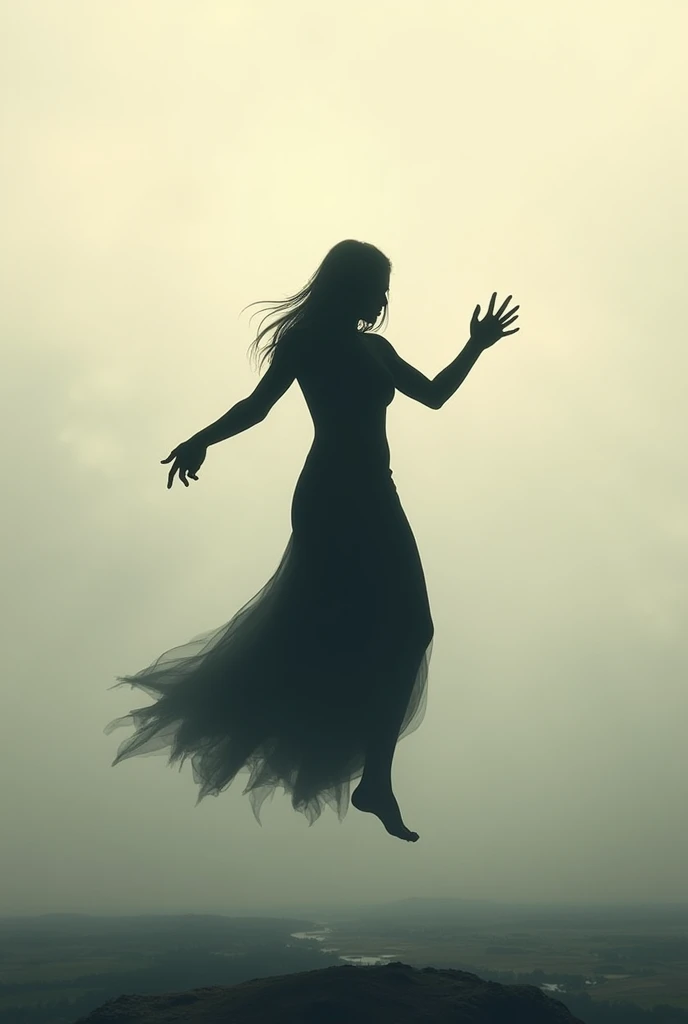 Silhouette of a person floating trying to catch something