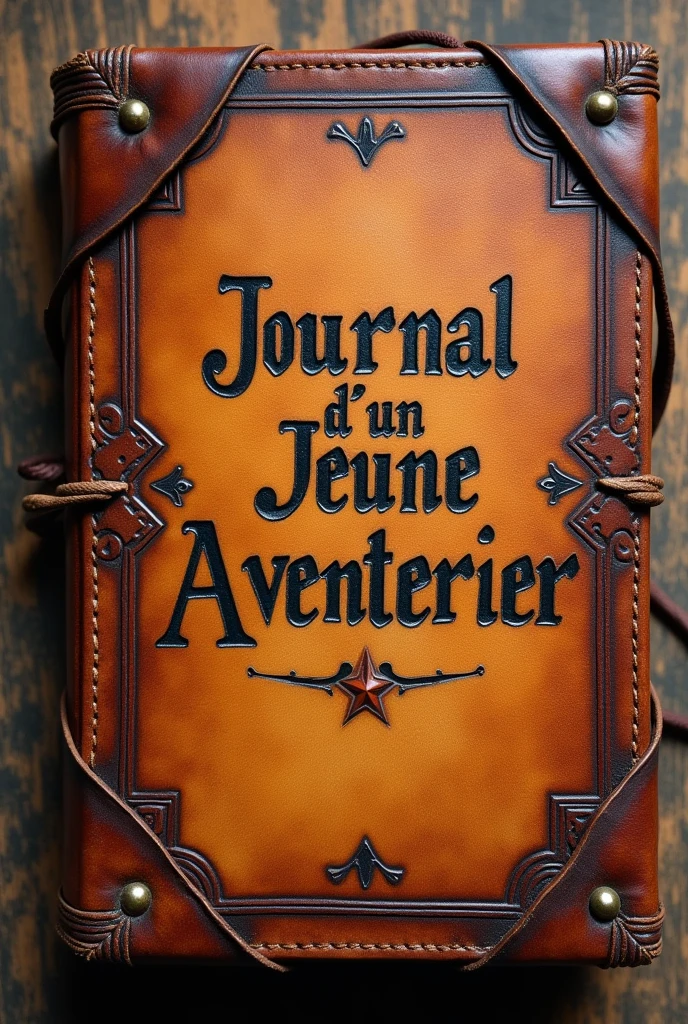 Fait moi une couverture en cuir d'un livre nommé le journal d'un jeune aventurier on y découvriras l'histoire d'un jeune aventurier qui a à peine l'âge adulte et qui par exploré un vaste monde avec écrit en français dessus "Journal d'un jeune aventurier"