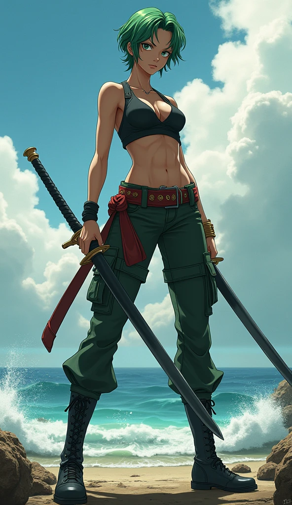 Zoro from One Piece transformed into a woman