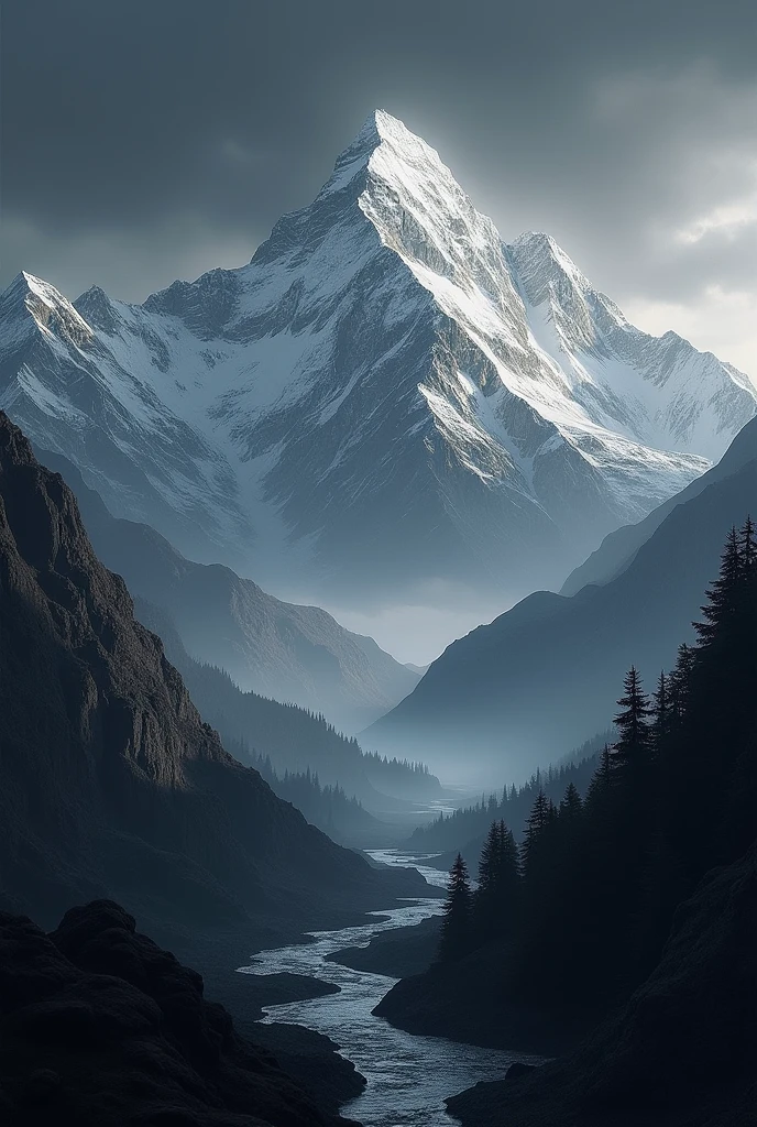 Mountain everest in black and in top flag of nepal