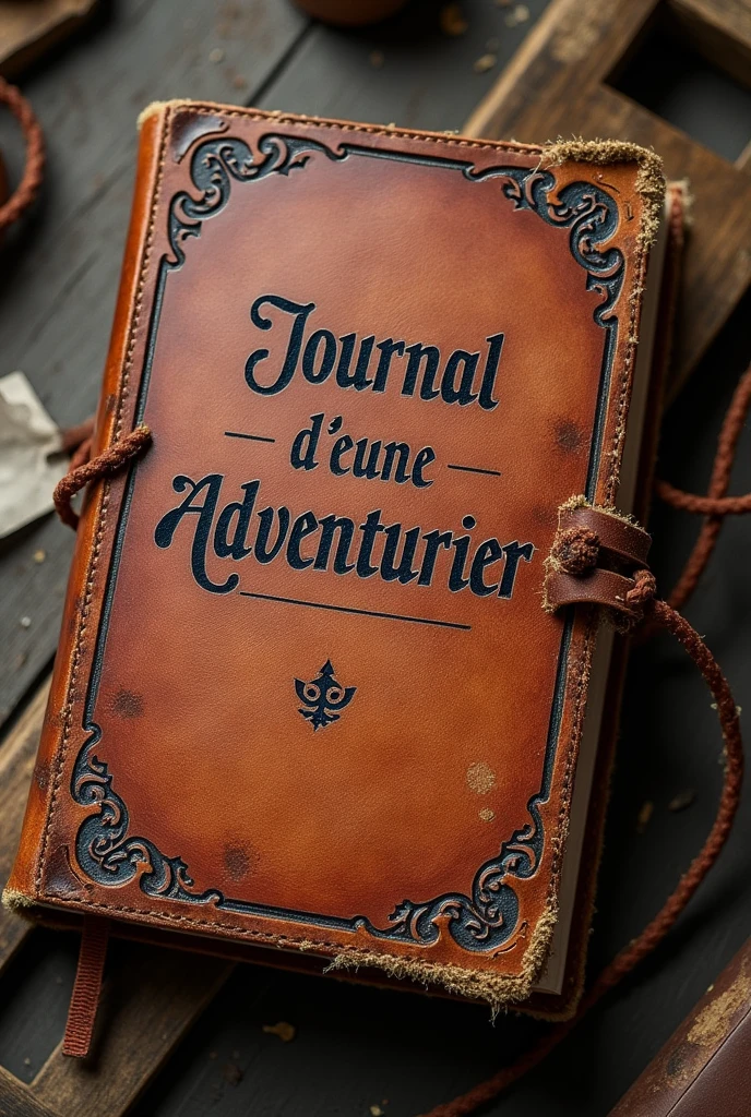 Fait moi une couverture en cuir d'un livre nommé le journal d'un jeune aventurier on y découvriras l'histoire d'un jeune aventurier qui a à peine l'âge adulte et qui par exploré un vaste monde avec écrit en français dessus "Journal d'un jeune aventurier" le livre est plutôt vieux 