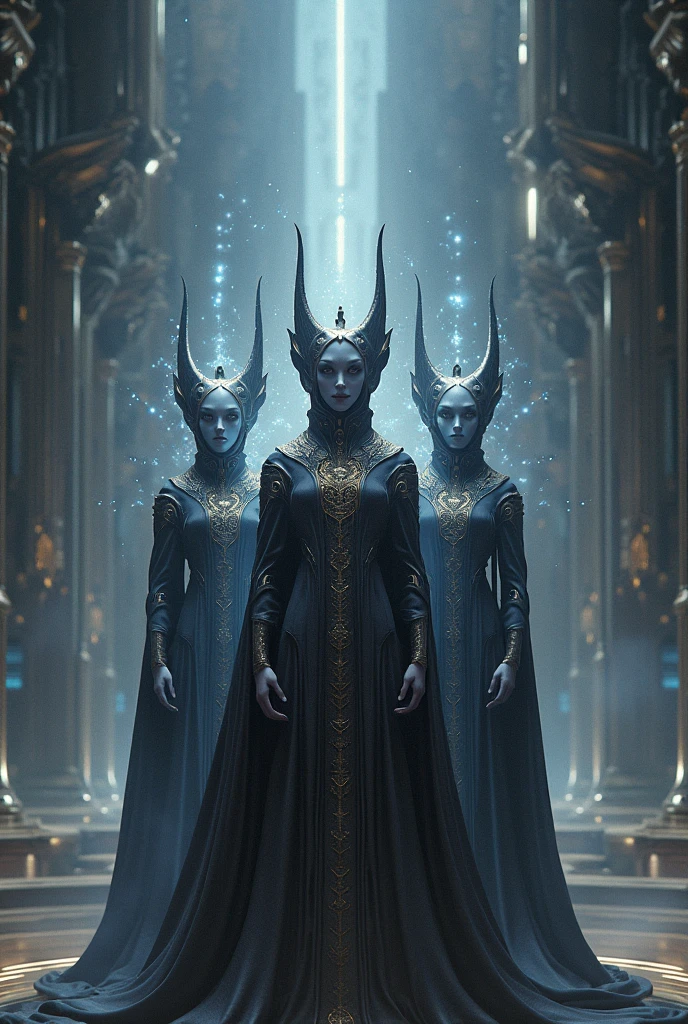 3 female evil menacing grey aliens with long fingers