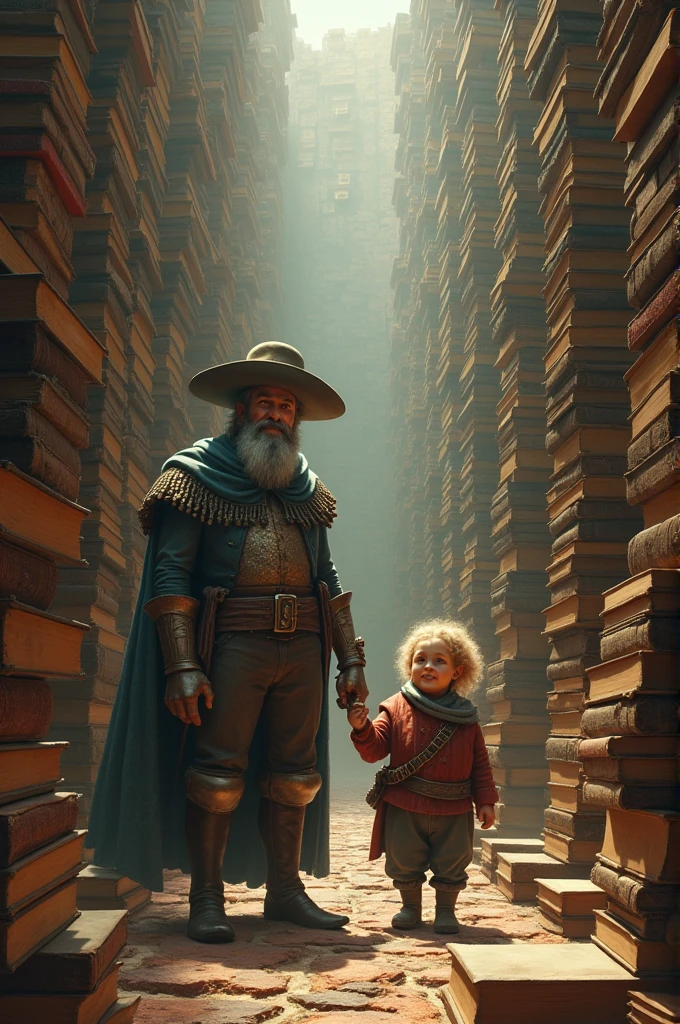 Don Quixote of La Mancha and Sancho Panza among books