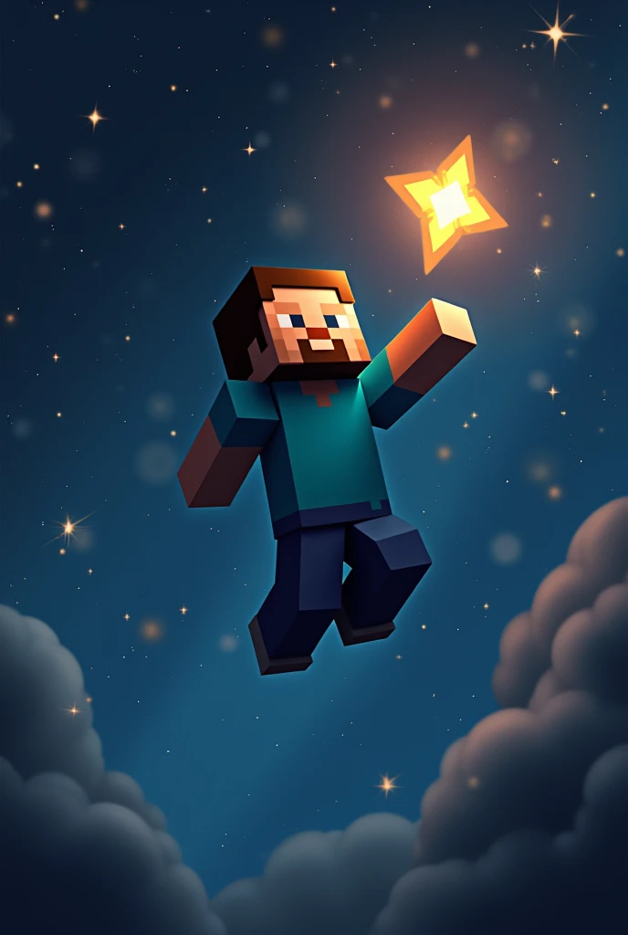 Minecraft Steve flying and trying to reach star

