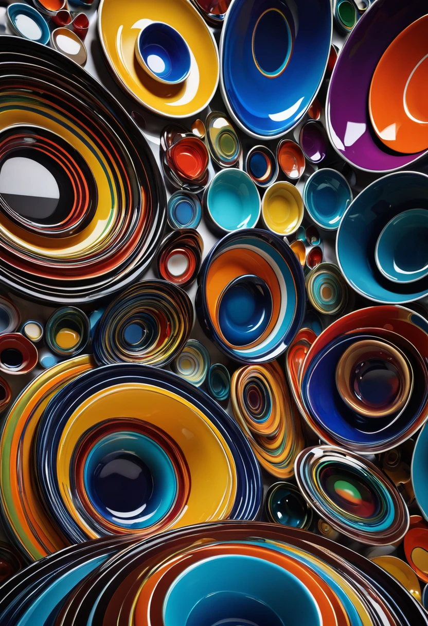 ceramic art works, layers of random colors, complex and random shapes, shiny glossy, shadows, contrast, conceptual installation art, (ultra detailed, absolutely resolution, best quality:1.3), 2.5D, delicate and dynamic, lighting effects, artistic photography, hyper realistic, graphic CG digital art
