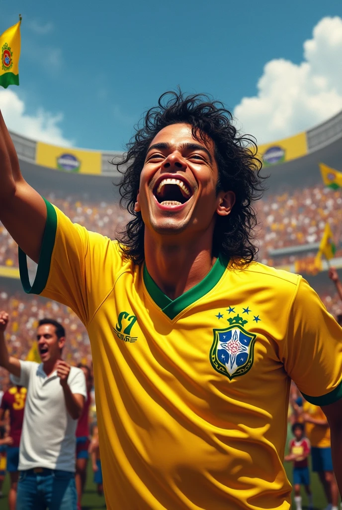 Make Michael Jackson dressed in a Corinthians shirt cheering for the team in the stadium 