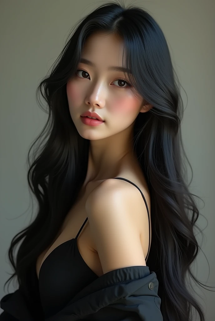 ((Masterpiece Real Photos 8K Wallpaper))(( Full-length or half-length portrait))I want to create the woman I desire.She is about 2. Height 168 cm.She has long, straight, black hair that reaches her waist..She is a young oriental woman with a figure in line with the golden proportions of the human body, exquisite facial features, and a healthy complexion.. I want her to be like Mona Lisa.Always with a mysterious smile on his face.And looked at me with loving eyes.