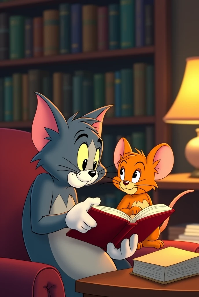 Tom and Jerry read books in cartoon