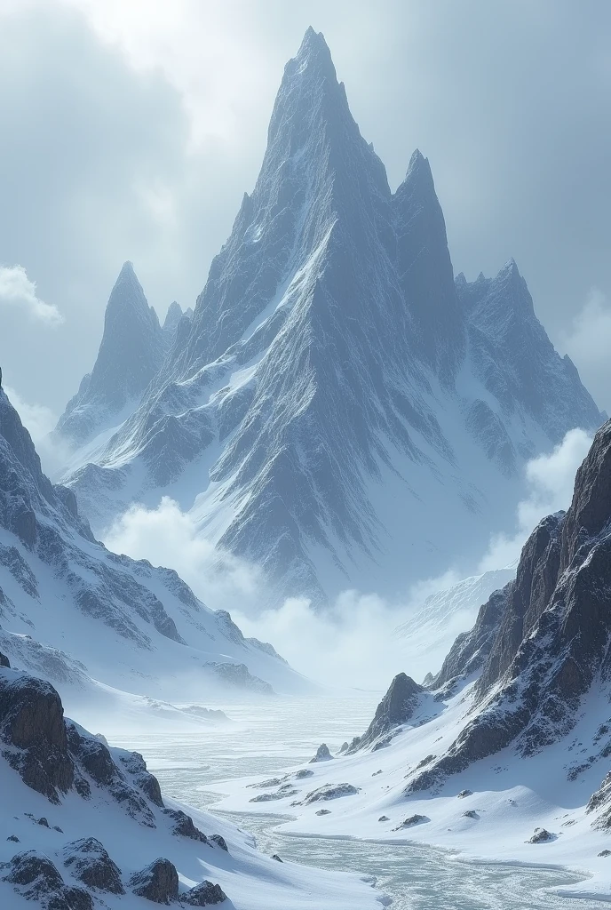 a landscape view of a harsh freezing mountains