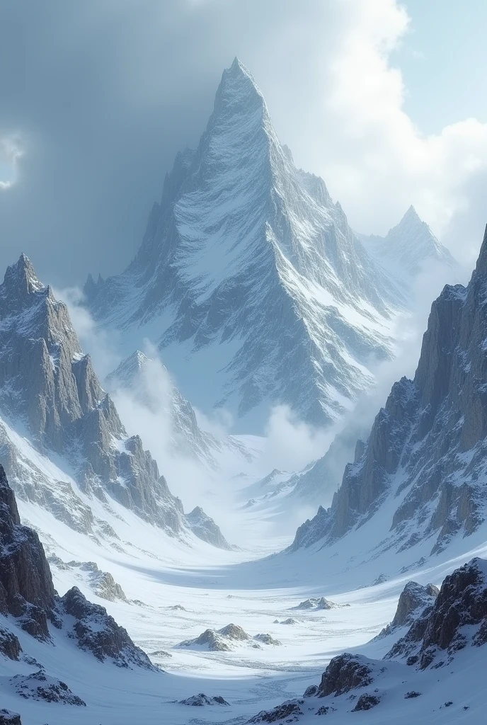 a landscape view of a harsh freezing mountains