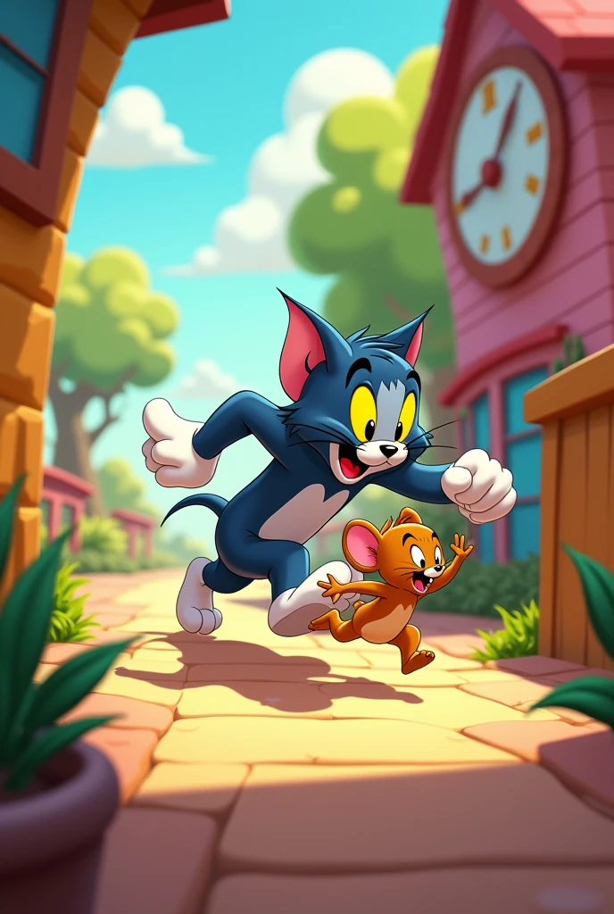 Tom and Jerry ran away in cartoon