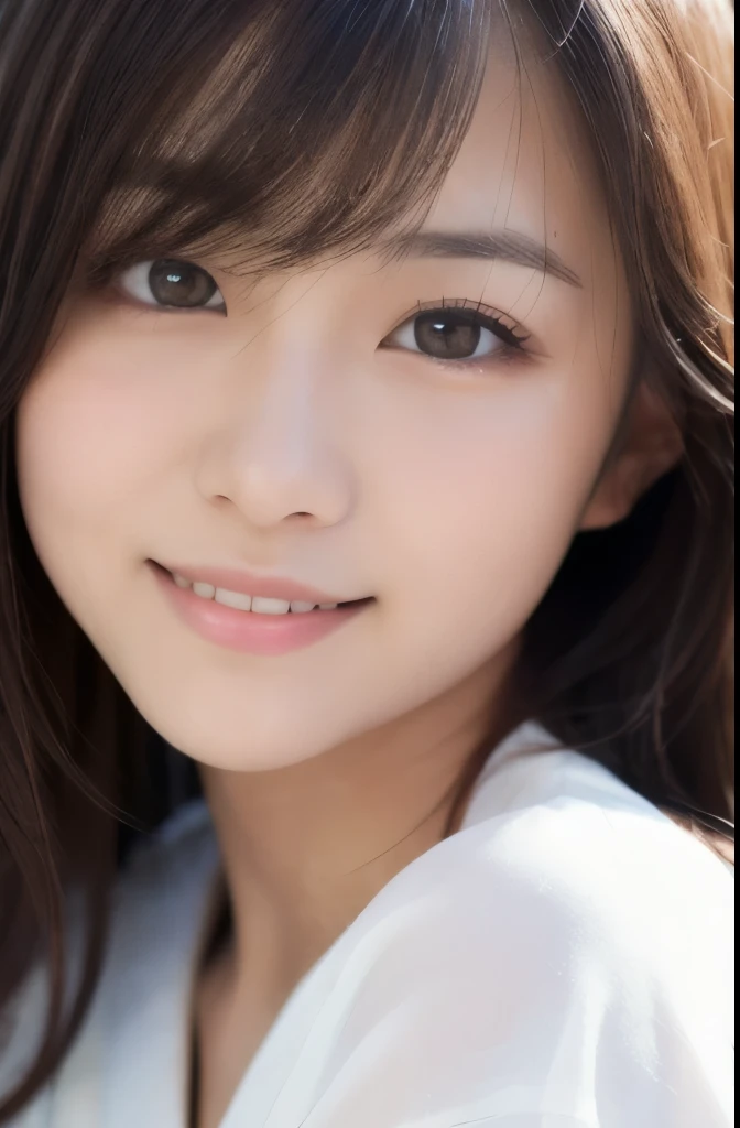 best quality, face focus, soft light, ultra high res, (photorealistic:1.4), RAW photo,(Shinozaki Ai), (fair skin),
1 Japanese girl, solo, cute, smile, (pupil, lights in the eyes), detailed beautiful face, Medium-sized breasts,(high resolution detail of human skin texture),long hair,(portrait), upper body, Japanese white kimono,(kawaii)