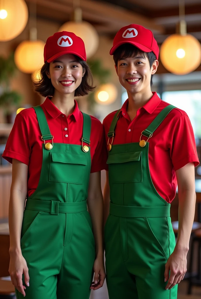 Uniform for employees of a Mario Bros. Gamer restaurant with the name of "mushroom kingdom"