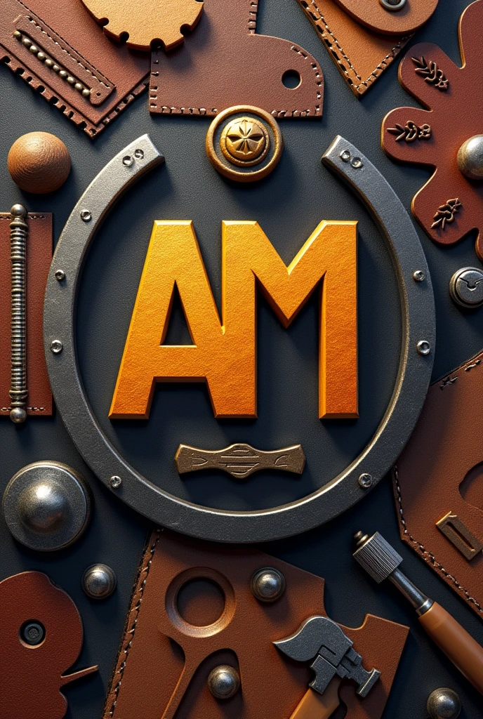 I want to create an image for a company specializing in leather working, wood working, 3d printing, and blacksmithing with the AM symbol