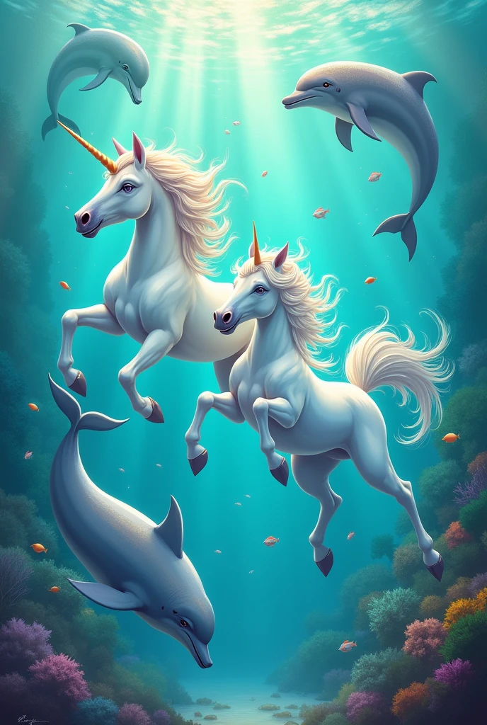 unicorns with dolphins ...Unicorns out of the water