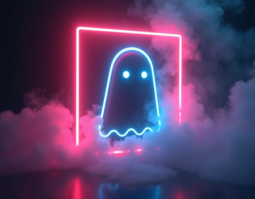 A neon 'Mucai' emblem, breaking through the smoke, its form outlined in a glowing picture frame, a ghost of determination and courage, masterpiece, 4k, photorealistic, dynamic lighting, cinematic, volumetric lighting, dramatic, moody, hyperrealist, intricate details, vibrant neon colours, ethereal, mystical, powerful, captivating, surreal, digital art