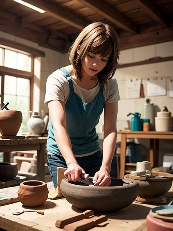 Max Caulfield making ceramics,hands making ceramics