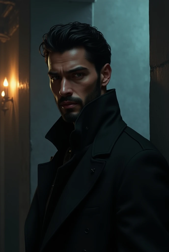 Adult male character, de cabelos pretos, 1,75 tall, dark-skinned, charismatic and mysterious