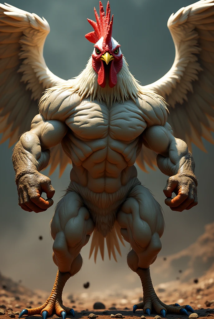 a muscular fighting chicken