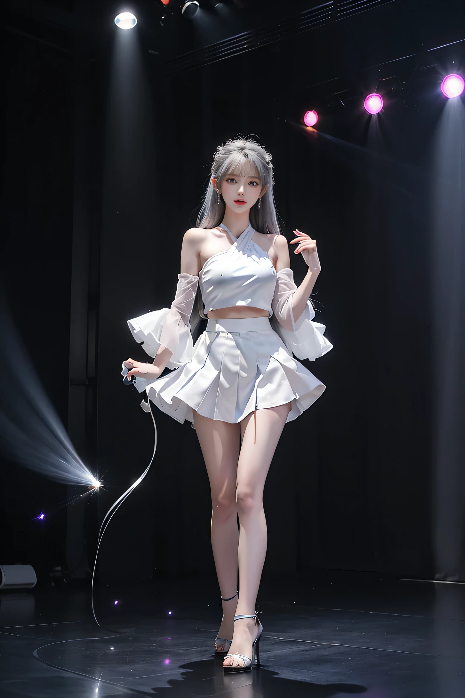 ((Girls standing on the stage in the main hall,Group of 3)),蛍光Farbe、((3People Girls)),Look to the side、Beautiful Face、Beautiful Eyes、(Big Blue Eyes)、(Silver dull hair)、Shiny Hair、Glowing Skin、Reduce glare、Finger Proportion Adjustment、Escrow、Bat View、(Dancing()、Dynamic Angle、(Master Parts)、(Highest quality)、(Ultra detail)、(An Illustration)、(Detailed light)、(Very delicate and beautiful)、Dramatic Shadows、Ray Tracing、reflection、Ultra high resolution、(Master Parts)、(Highest quality)、(ultra HD)。 High resolution、((Colorful hair and mesh))、Her hair flutters in the wind、(大きな深い青Farbeの目)、Silver Hair、haired woman、Sparkling Butterfly、Sparkling Butterfly、黒haired woman、Points of light around the woman、Magical Aura、緑Farbeの点、The nature of the aura、Magical Aura黒haired woman、((Off-the-shoulder black and white two-tone dress mini skirt:1. 3)、(Sleeveless)、(The skirt flutters in the wind)、(Searchlight)((Farbe々Laser beam))、(I can see her black panties)(Full Body Shot)、(Long legs)、(High heels)、holding a microphone in one hand、Kirachou、黒haired woman、Spots of light around the woman、Magical aura、Green Farb Dot、The nature of the aura、Magical Aura黒haired woman、((One shoulder black tank top:1. 3))、(No sleeve)、((White flared mini skirt))(The skirt flutters in the wind)、((Black trunk panties))、(Searchlight)(Laser beam)、((I can see her black panties))(Full Body Shot)、(Long legs)、(High heels)、