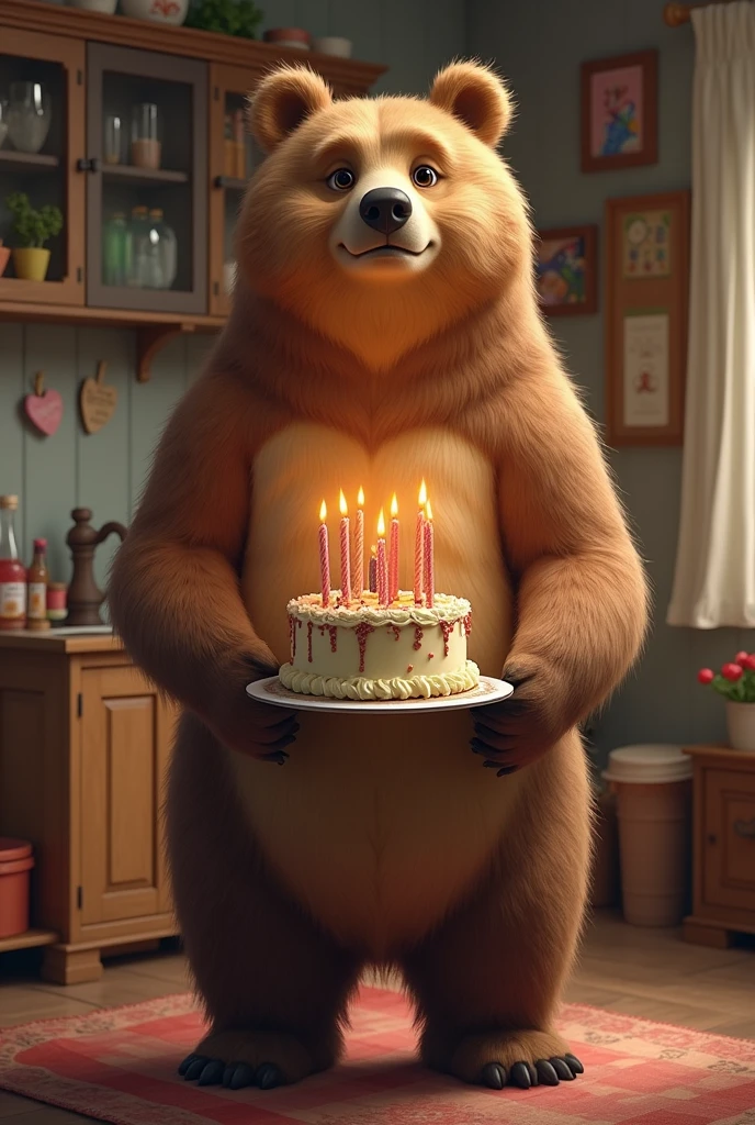Bear standing with cake