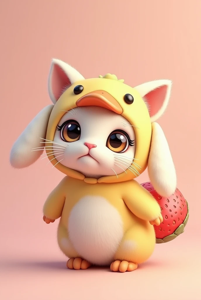 British Shorthair，Anime Touch， rabbit，Rabbit in a duck costume、Strawberry Peel Costume