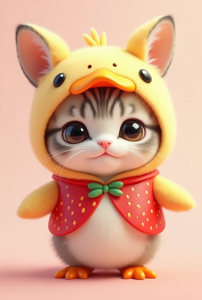 British Shorthair，Anime Touch，Baby rabbit，Rabbit in a duck costume、Strawberry Peel Costume