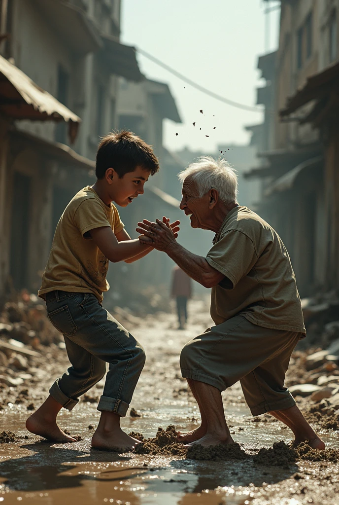 One throwing mud at an old person