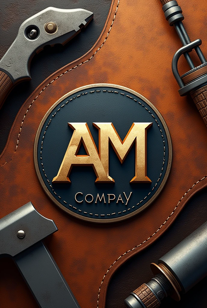 I want to create an image for a company specializing in leather working, wood working, 3d printing, and blacksmithing with the AM symbol