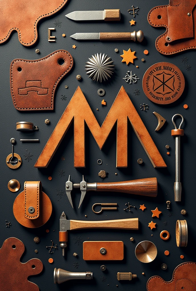 I want to create an image for a company specializing in leather working, wood working, 3d printing, and blacksmithing with the AM symbol