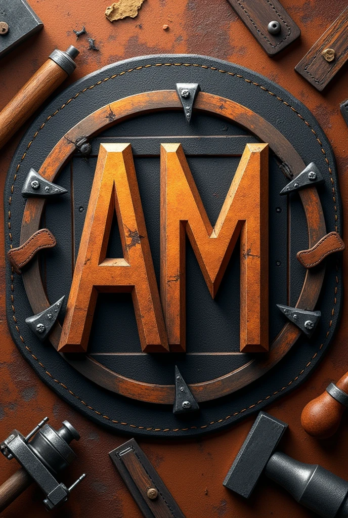 I want to create an image for a company specializing in leather working, wood working, 3d printing, and blacksmithing with the AM symbol