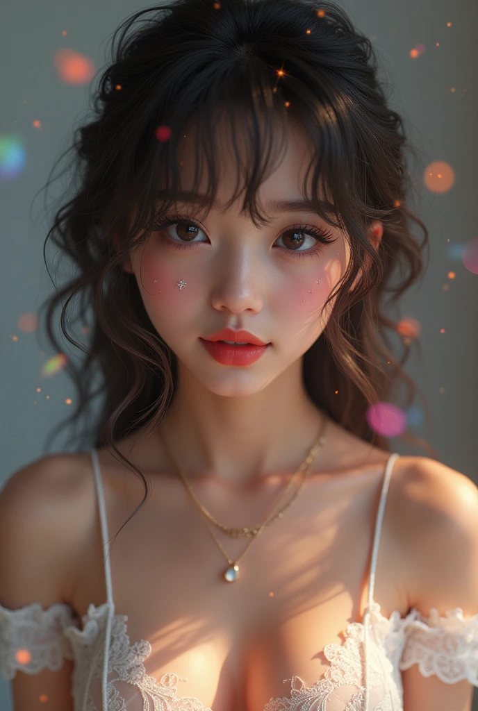 NSFW, 8k, High-level, absurd, masterpiece, best quality, primitive, very detailed CG, very detailed wallpaper, perfect lighting, Extremely detailed (((The personifying " Gravure idol photo session " as a ))), MysticSight, Tyndall effect, Tyndall scattering, Studio gray background with (many Dazzling RainbowColor particles BokeH:1.28), (RoundlyButts, ThighGap), (Exposed:0.4), (Assfocus with looking ahead), BREAK (NOGIZAKA face variations) Extremely Detailed very KAWAII face variations, perfect anatomy, Childish, captivating gaze, elaborate detailed Eyes with (sparkling highlights:1.28), long eyelashes、Glossy RED Lips with beautiful details, Coquettish tongue, Rosy cheeks, Radiant PearlSkin with clear transparency . { (Dynamic LifeLike expressions:1.4) | :d) }, (large eyes:-1) .