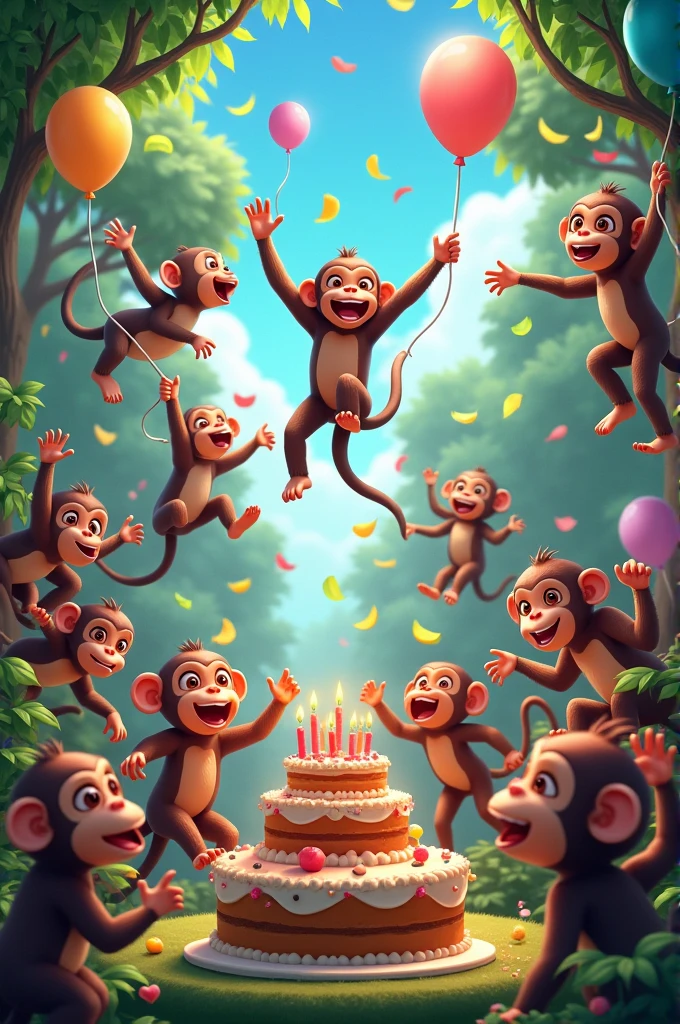 A celebration of monkeys saying "Happy birthday monkey menes"