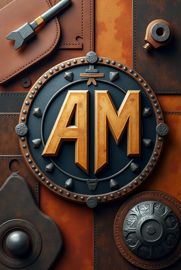 I want to create an image for a company specializing in leather working, wood working, 3d printing, and blacksmithing with the AM symbol