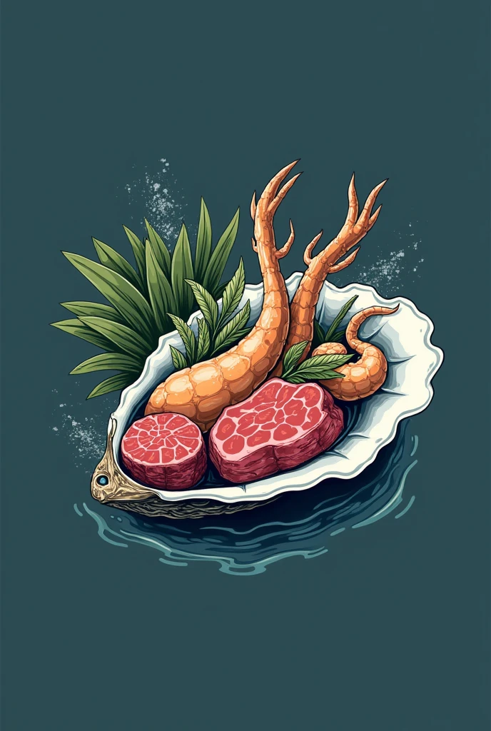 generate a logo to sell food as a name "the shellfish with meats and seafood"