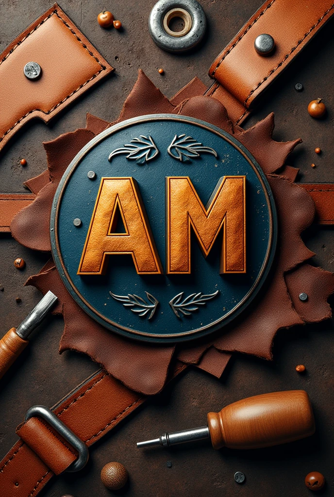 I want to create an image for a company specializing in leather working, wood working, 3d printing, and blacksmithing with the AM symbol
