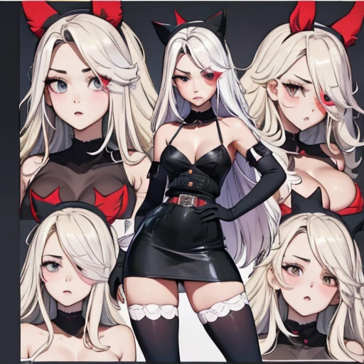 full-body, stand, side, pose for photo, pose(masterpiece, best quality:1.4), absurdres, highres, ultra detailed, beautiful, (secretary), (perfect face, detailed face, beautiful:1.3),(natural small , cleavagarbone, fingerless gloves, gloves,spaghetti strap top, black pencil skirt, tight, over the knee skirt, hat, elegant secretary outfit, thighhighs, thick thighs, thighs, multiple belts, More detailed 8K.motor irreal:1.4,UHD,La mejor calidad:1.4, fotorrealista:1.4, textura de la piel:1.4, obra maestra:1.8,obra-prima, mejor calidad, (detailed face features:1.3),(manos detailed)