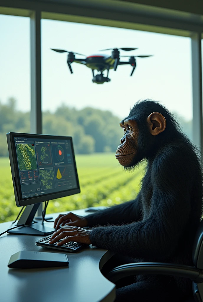 Simio piloting agricultural drone