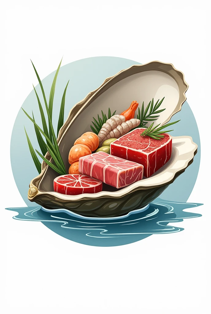generate a logo to sell food as a name "the shellfish with meats and seafood"