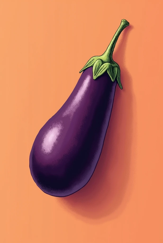 Diagonal eggplant in relief drawing style with melon-colored background for Twitter profile photo