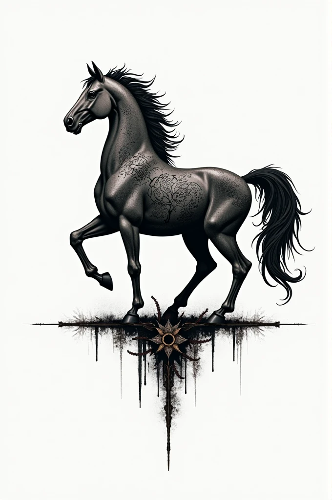 A logo of the work the 7 deadly sins represented by a horse