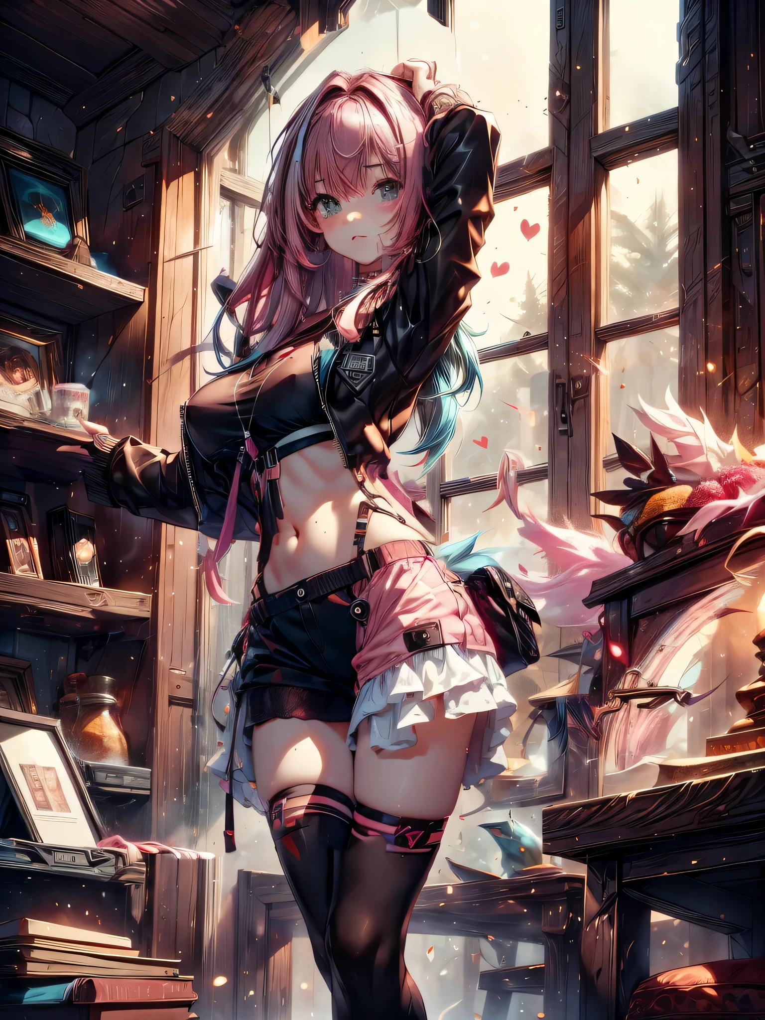 naged girl, pink&brown hair
