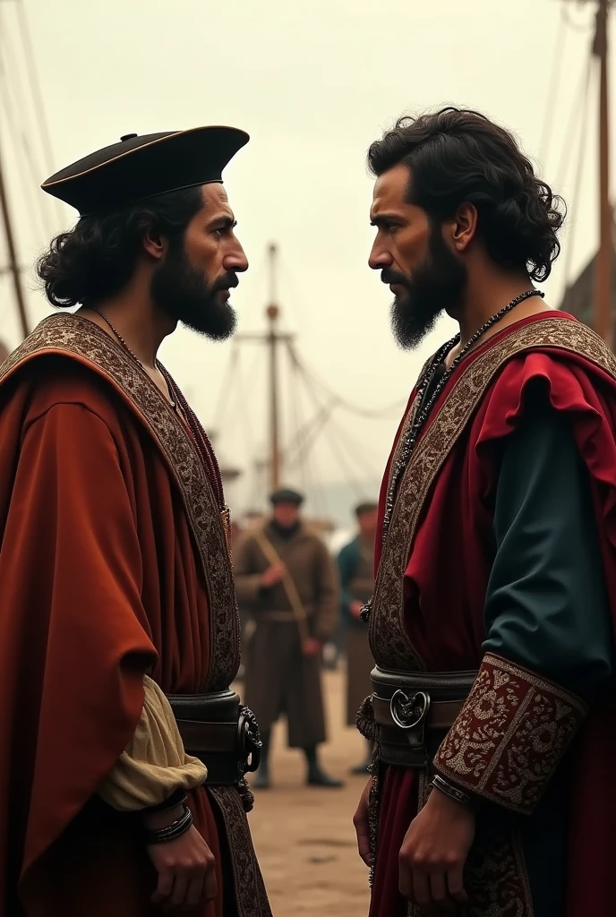 Columbus and Vasco da Gama glaring at each other