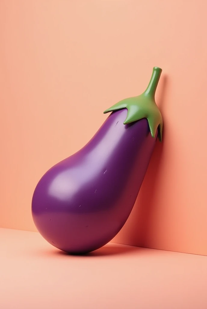 Diagonal eggplant emoji style with relief on melon-colored background for profile photo on Twitter