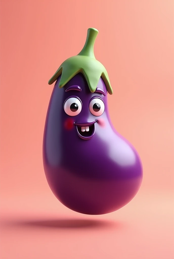 Diagonal eggplant in emoticon style with relief on melon-colored background for Twitter profile photo