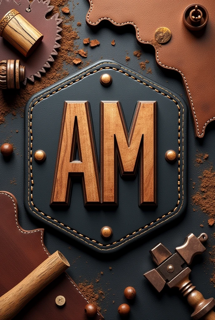 I want to create an image for a company specializing in leather working, wood working, 3d printing, and blacksmithing with the AM symbol
