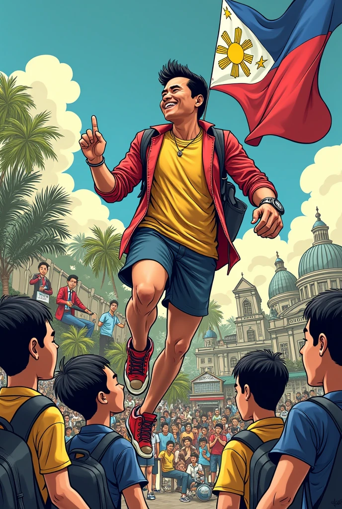 editorial cartoon about filipino language in education, media and politics