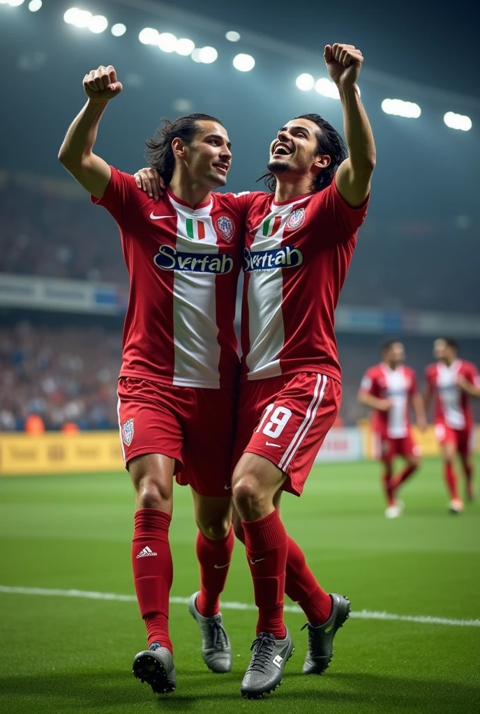 Cavani in River's uniform celebrating that Boca Juniors left him without Libertadores and Borja next to him